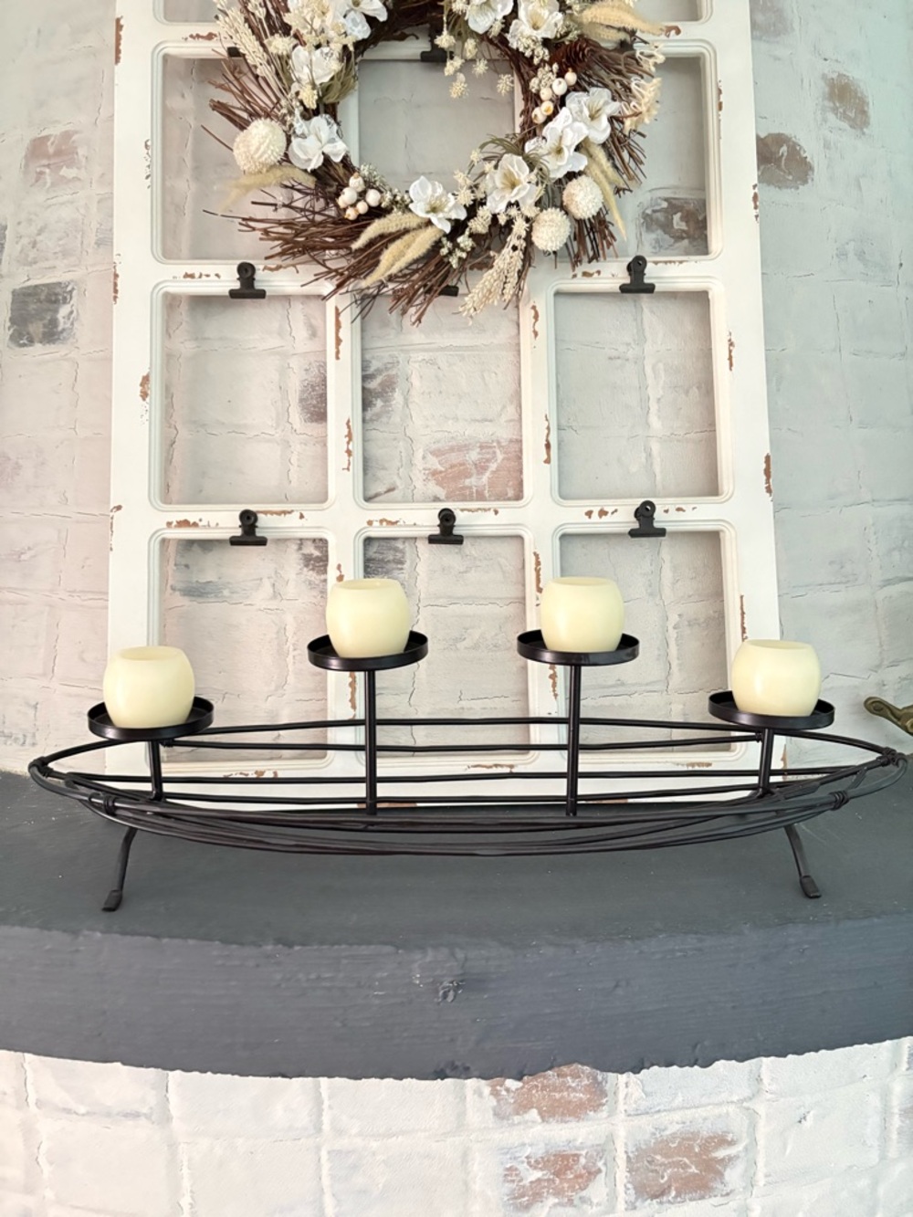 Black Wrought Iron 4 Tier Pillar Candle Holder Tray Stand Basket